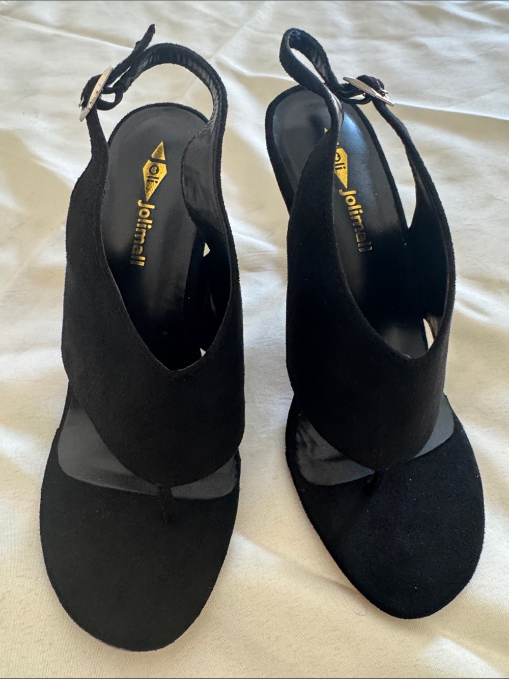Jolimall Black Suede Slingback Heels